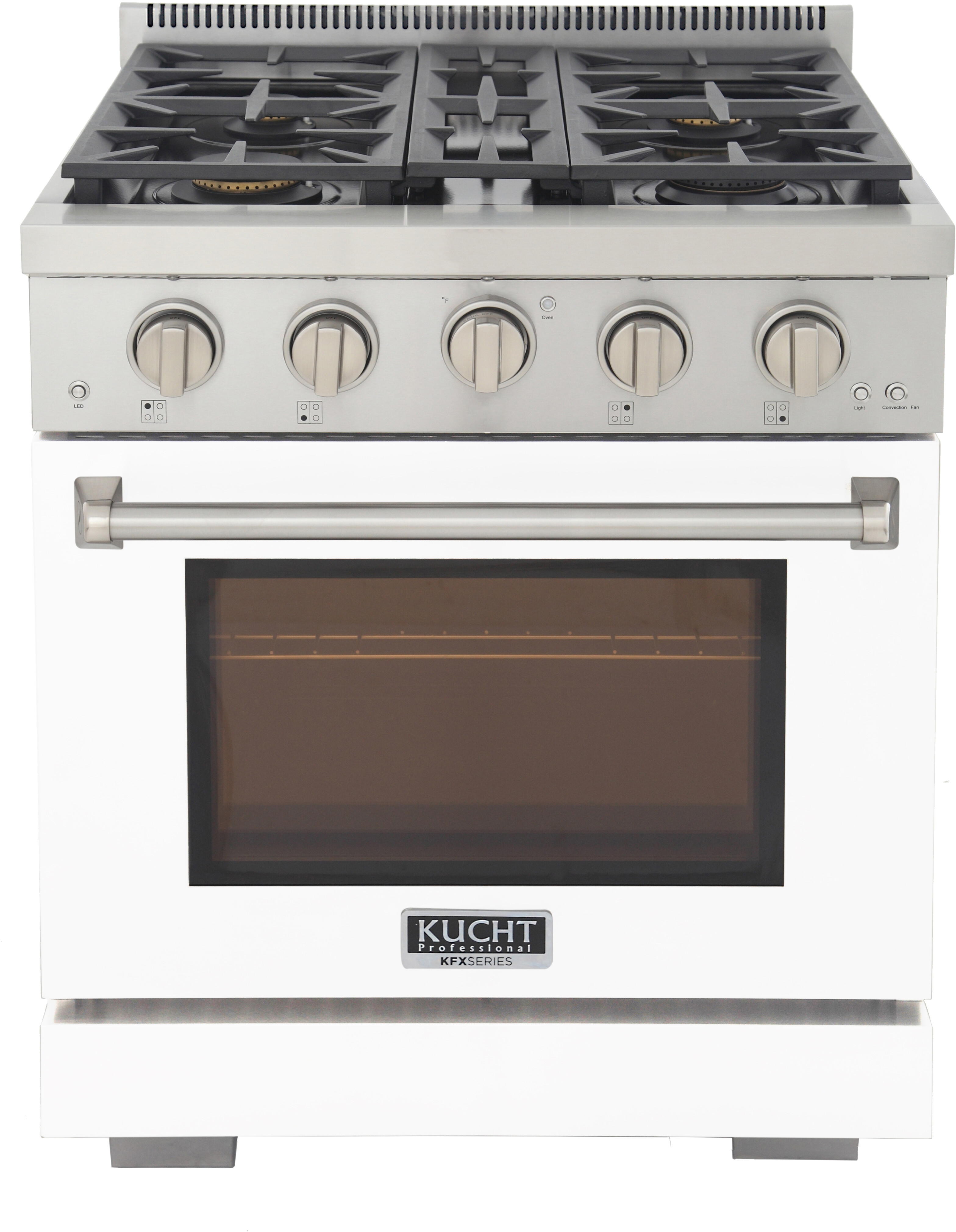 Kucht KFX3000XLPW 30 inch Freestanding Gas Range with 4 Sealed Burners, 4.2 cu. ft. Oven Capacity, TrueSimmer Burner and Heavy Duty Cast-Iron Cooking Grates (White, Liquid Propane)