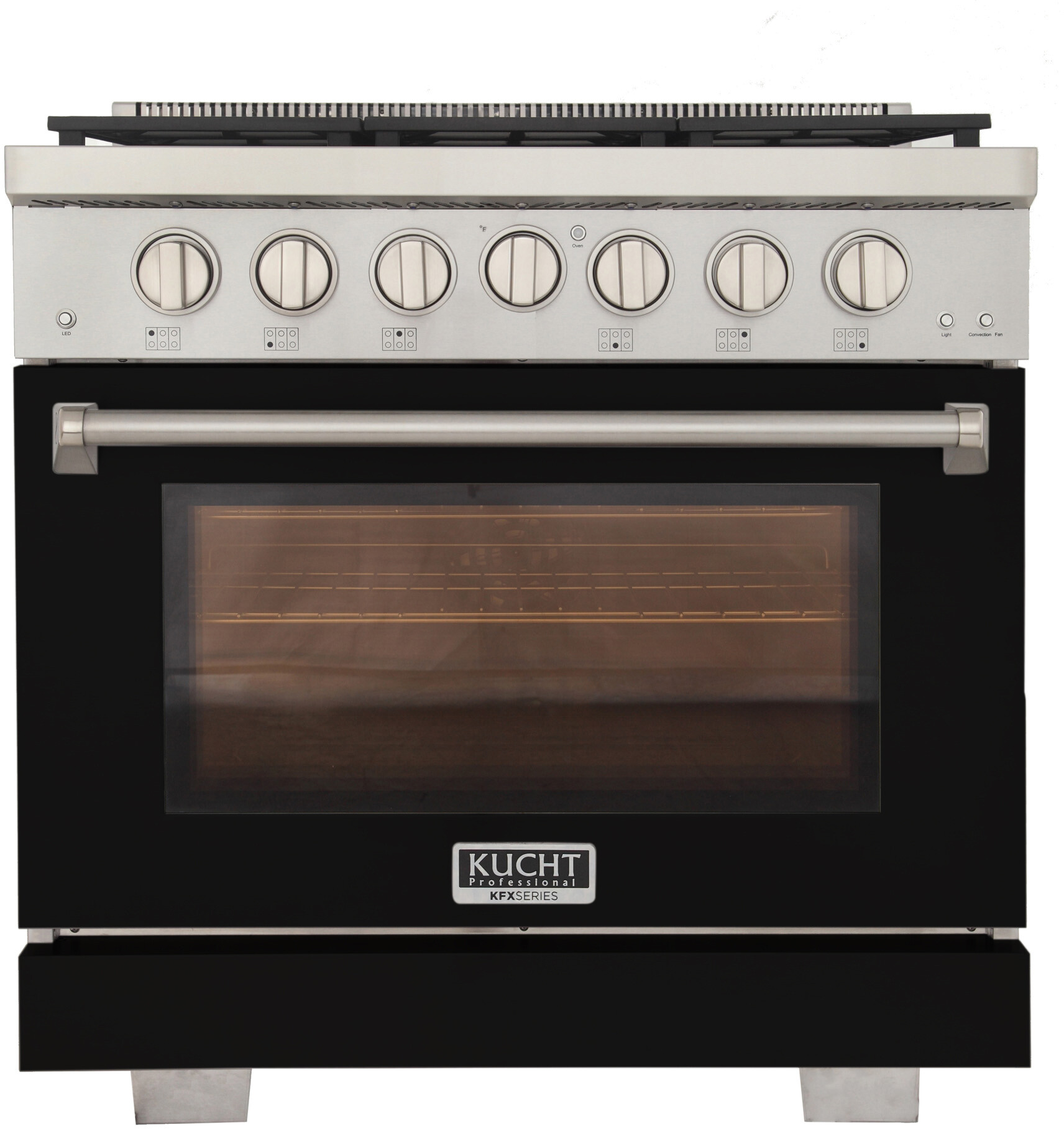 Kucht KFX3600XBK 36 inch Freestanding Gas Range with 6 Sealed Burners, 5.2 cu. ft. Oven Capacity, TrueSimmer Burner and Reversible Griddle/Grill (Black, Natural Gas)