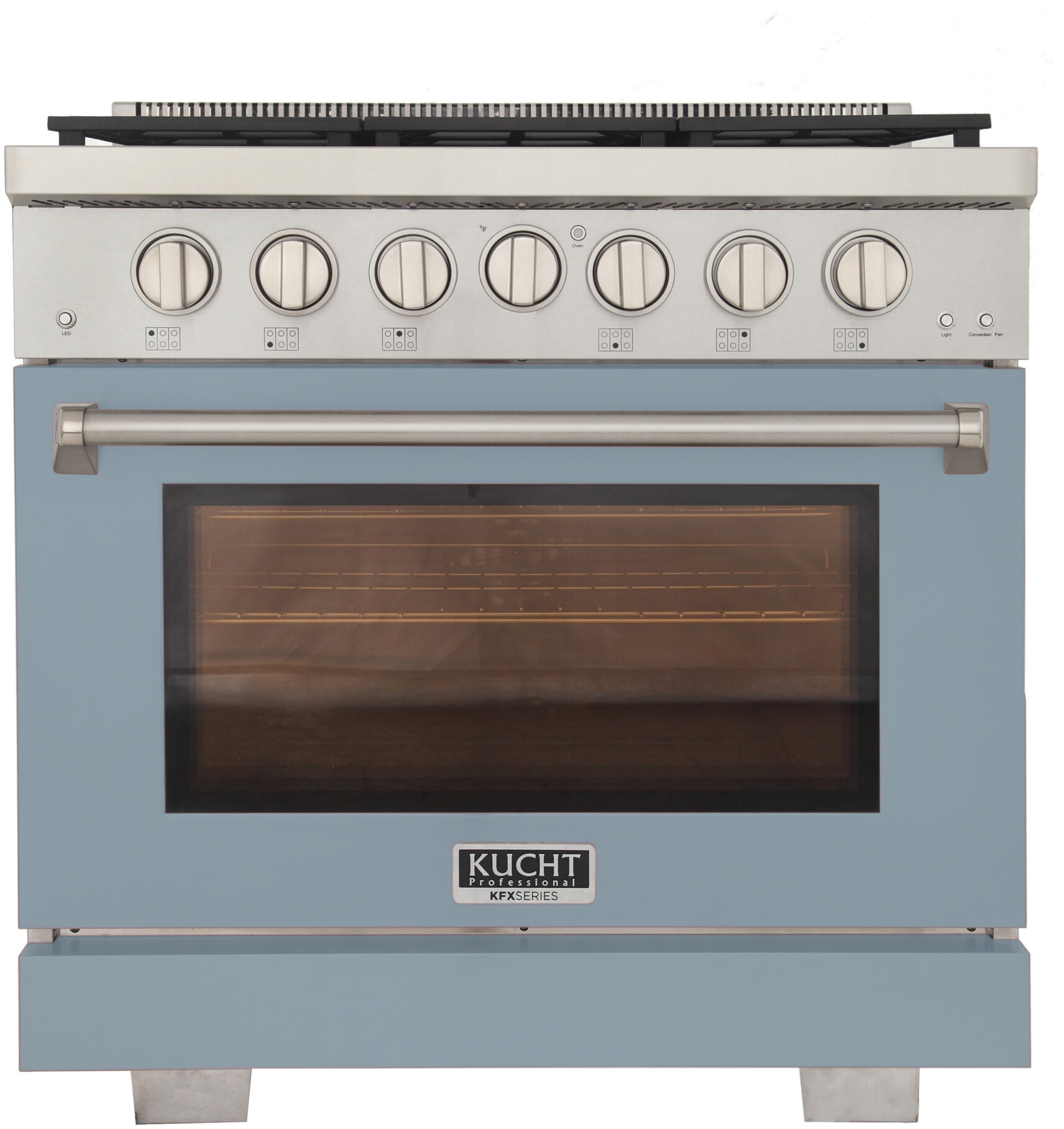 Kucht KFX3600XLB 36 inch Freestanding Gas Range with 6 Sealed Burners, 5.2 cu. ft. Oven Capacity, TrueSimmer Burner and Reversible Griddle/Grill (Light Blue, Natural Gas)