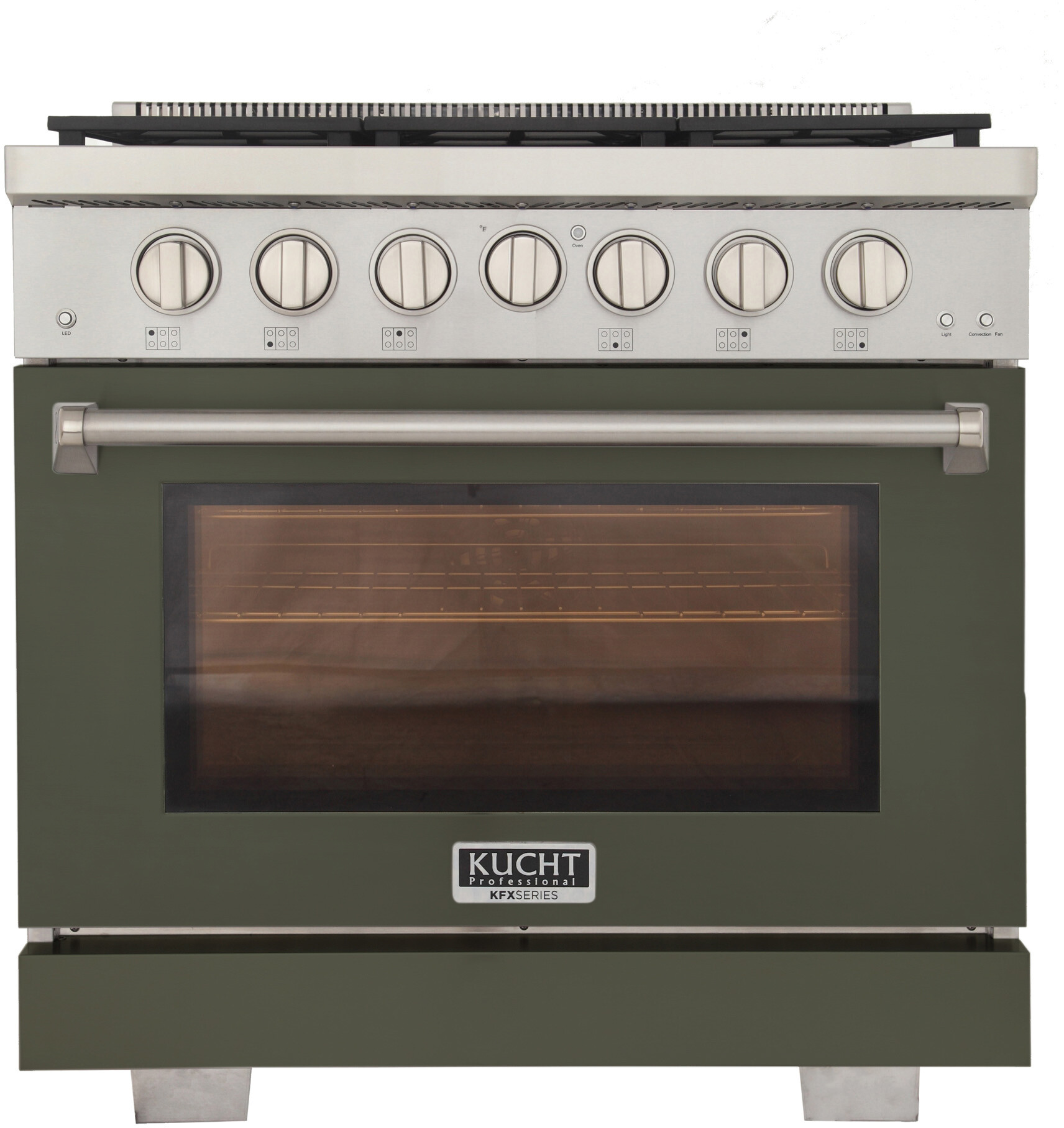 Kucht KFX3600XLPG 36 inch Freestanding Gas Range with 6 Sealed Burners, 5.2 cu. ft. Oven Capacity, TrueSimmer Burner and Reversible Griddle/Grill (Olive Green, Liquid Propane)