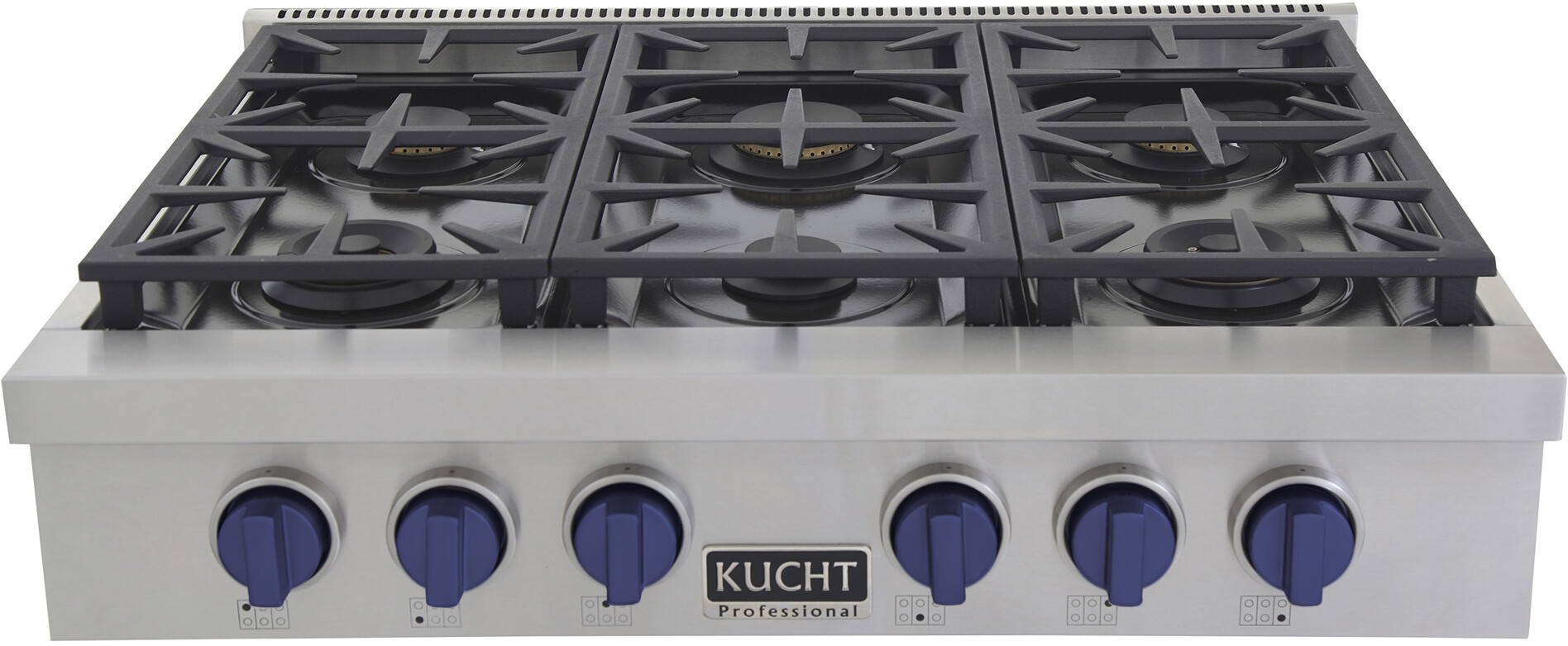 Kucht KFX369TB 36 inch Gas Rangetop with 6 Sealed Burners, Electronic Ignition with Auto Re-ignition and Continuous Grates in Stainless Steel (Natural Gas, Royal Blue)
