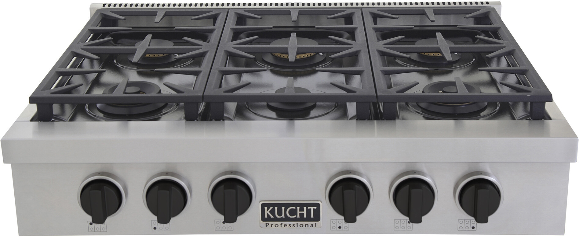 Kucht KFX369TLPK 36 inch Gas Rangetop with 6 Sealed Burners, Electronic Ignition with Auto Re-ignition and Continuous Grates in Stainless Steel (Liquid Propane, Tuxedo Black)