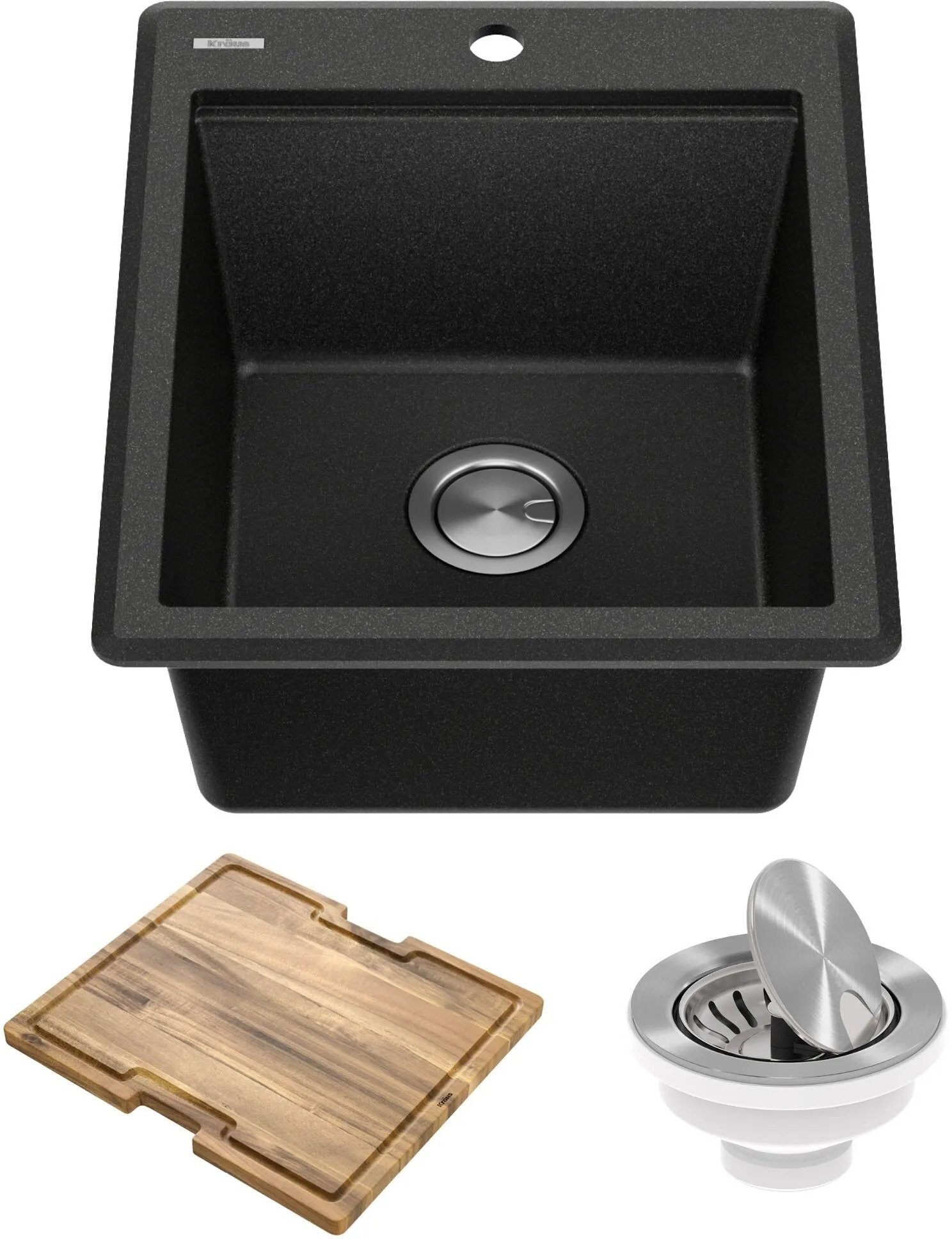 Kraus KGTW12-18MBL 18 in. Bellucci Granite Composite Workstation Drop-In Top Mount Single Bowl Kitchen Bar Sink with Accessories, Metallic Black