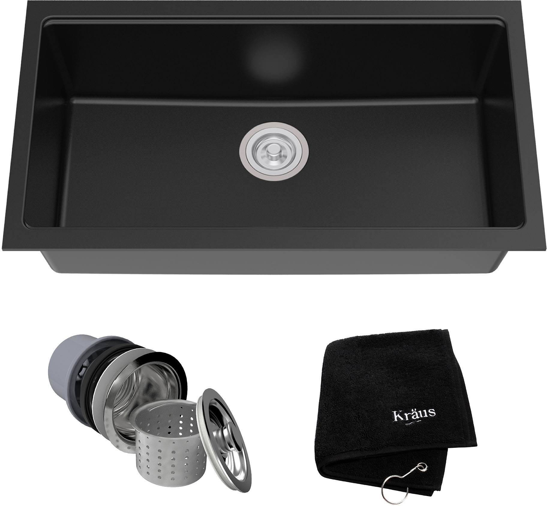 Kraus KGU-413B 31 inch Undermount Single Bowl Black Onyx Granite Kitchen Sink