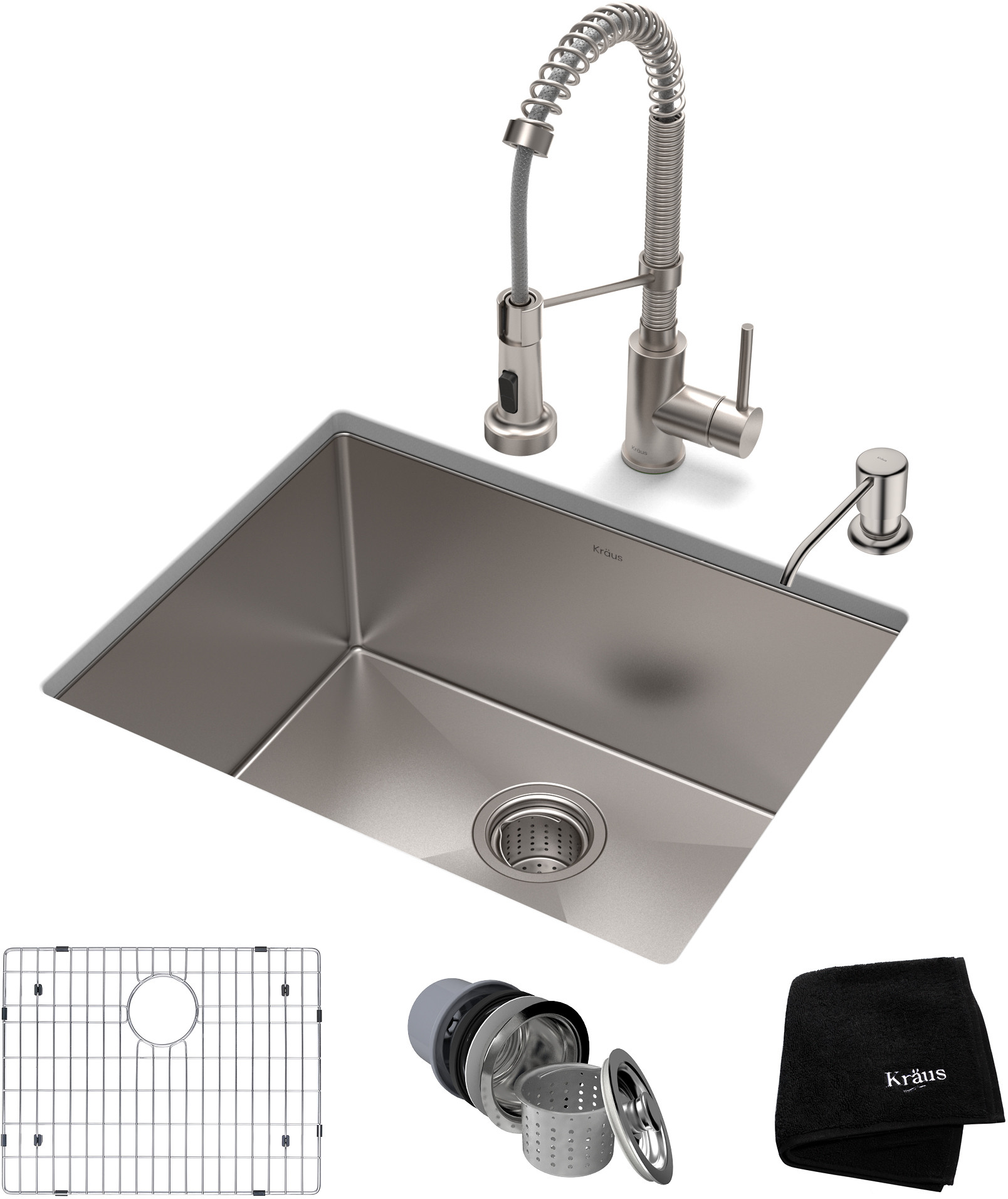 Kraus USA KHU101-23-1610-53SS 23 x 18 x 10 in. Standard PRO Farmhouse Kitchen Sink & Bolden, Stainless Steel