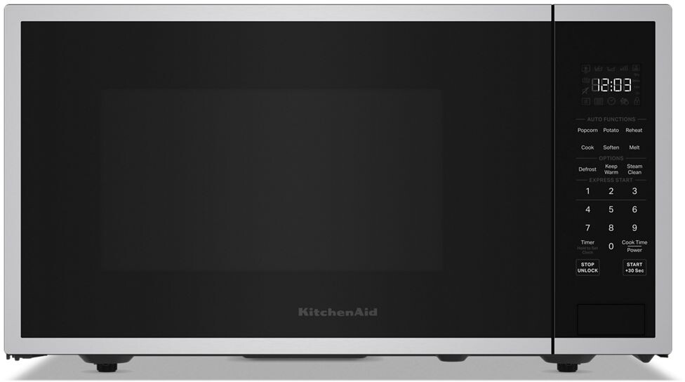 KitchenAid KMCS324SPS 25 inch Countertop Microwave with 2.2 Cu. Ft. Capacity, 1200 Cooking Watts, Sensor Cook and Steam Clean Function, Timed Defrost, Touch-Activated Controls with LED Display (PrintShield Stainless)