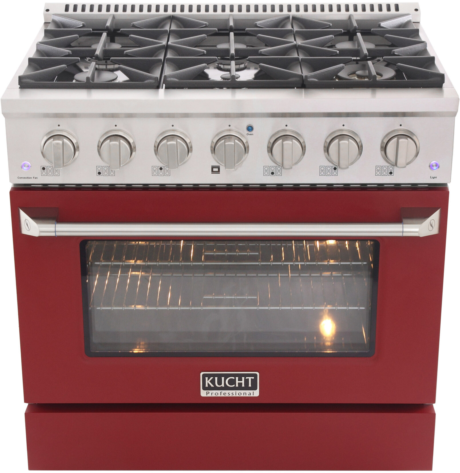 Kucht KNG361LPR 36 inch Freestanding Gas Range with 6 Burners, 5.2 cu. ft. Capacity Oven, Convection, and Heavy Duty Cast-Iron Cooking Grates (Red, Liquid Propane)