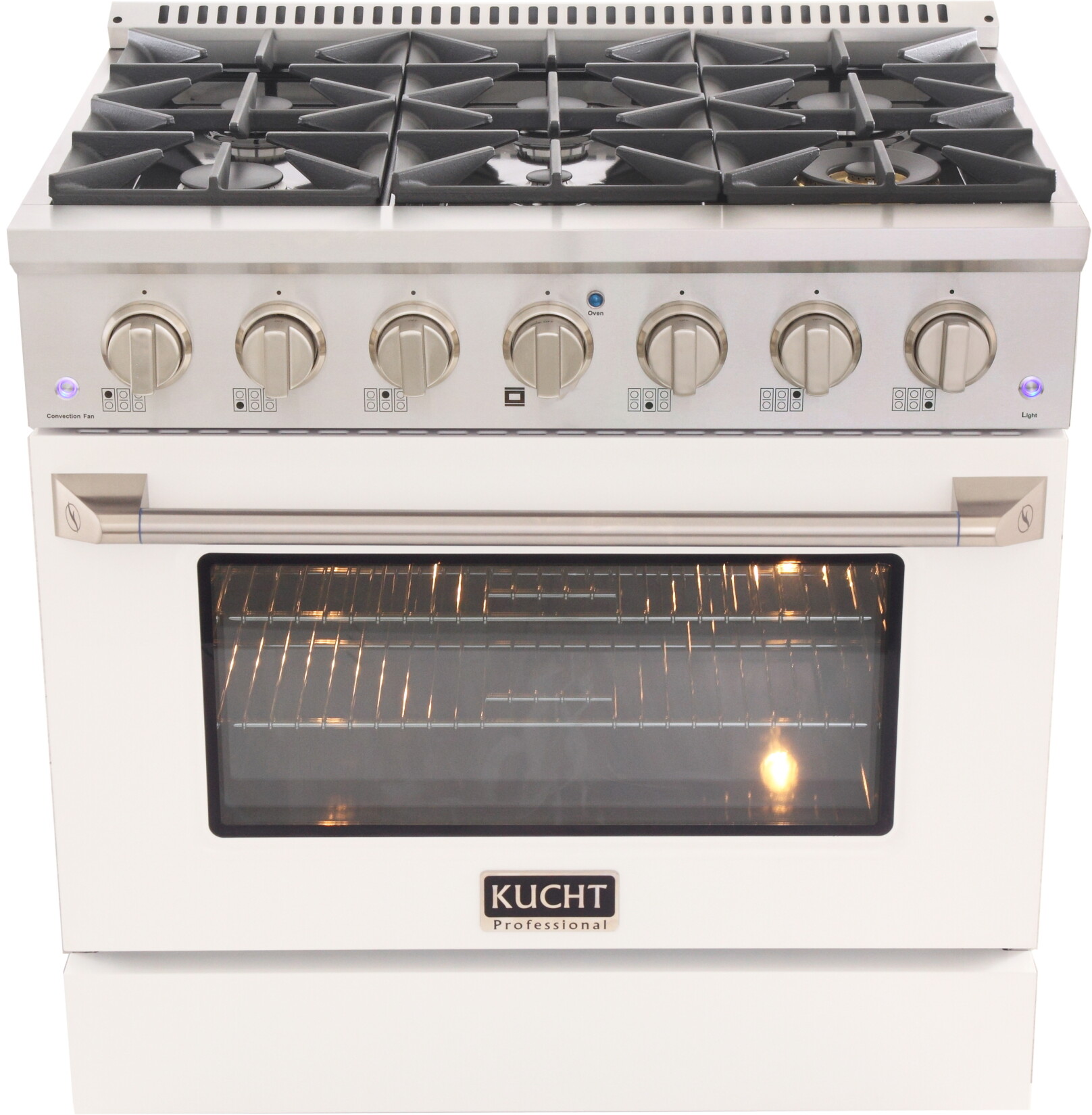 Kucht KNG361LPW 36 inch Freestanding Gas Range with 6 Burners, 5.2 cu. ft. Capacity Oven, Convection, and Heavy Duty Cast-Iron Cooking Grates (White, Liquid Propane)
