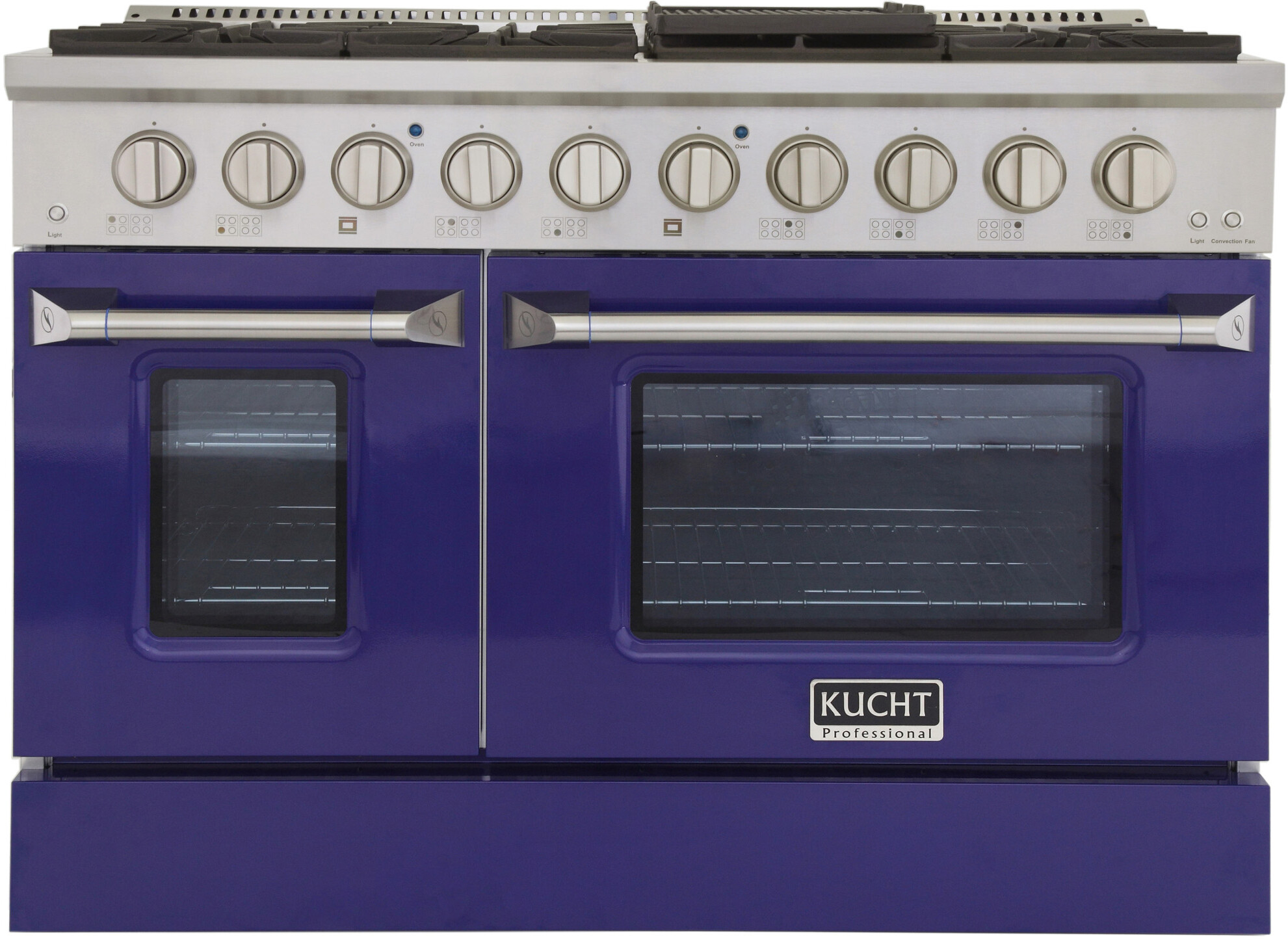 Kucht KNG481B 48 inch Freestanding Gas Range with 8 Burners, 6.7 cu. ft. Capacity Oven, Convection, and Heavy Duty Cast-Iron Cooking Grates (Blue, Natural Gas)