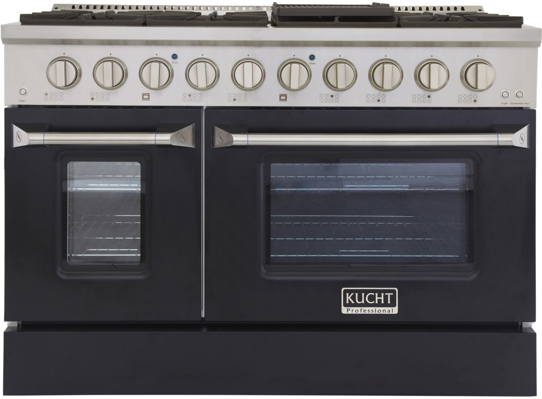 Kucht KNG481K 48 inch Freestanding Gas Range with 8 Burners, 6.7 cu. ft. Capacity Oven, Convection, and Heavy Duty Cast-Iron Cooking Grates (Black, Natural Gas)