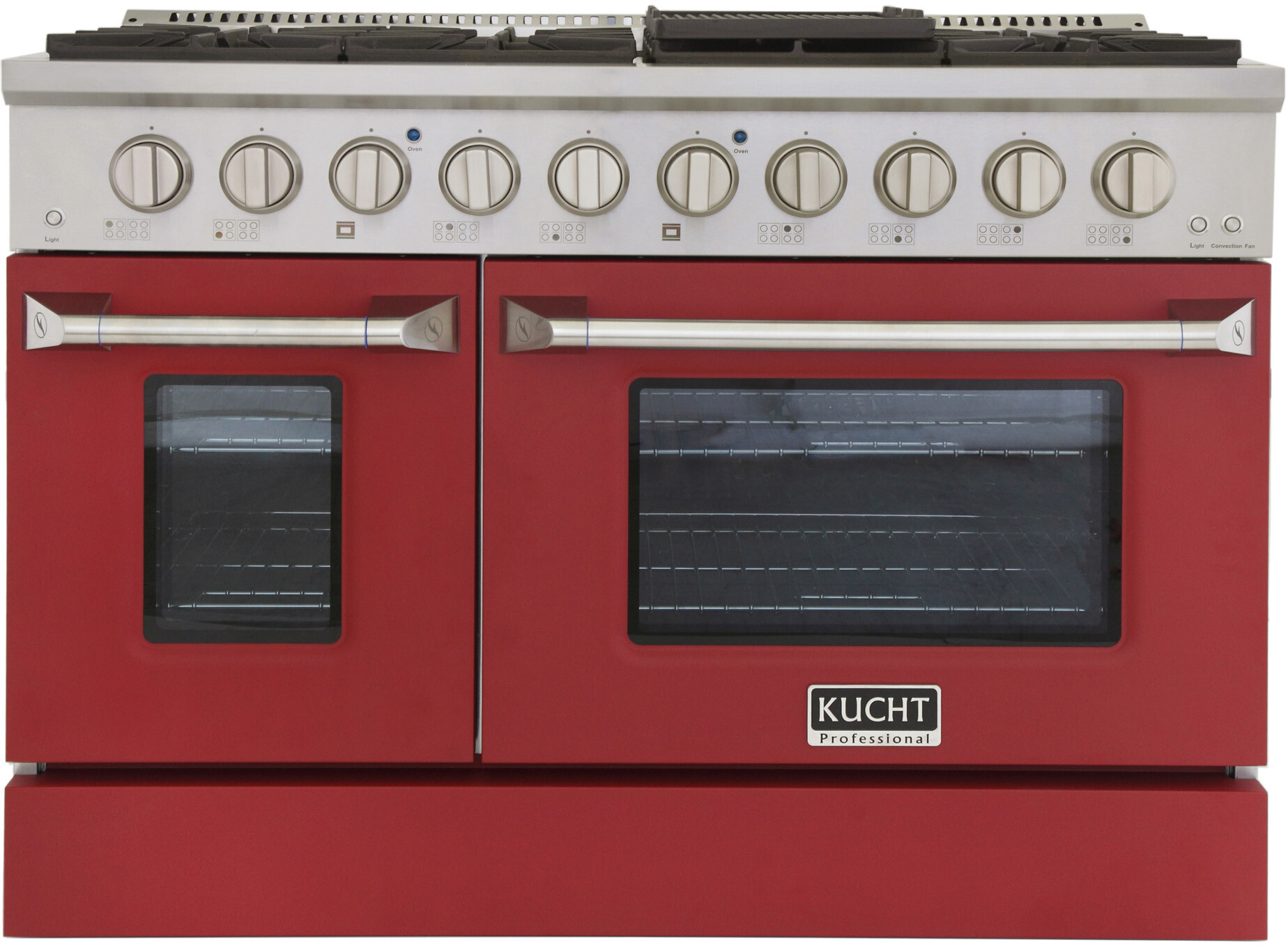 Kucht KNG481LPR 48 inch Freestanding Gas Range with 8 Burners, 6.7 cu. ft. Capacity Oven, Convection, and Heavy Duty Cast-Iron Cooking Grates (Red, Liquid Propane)