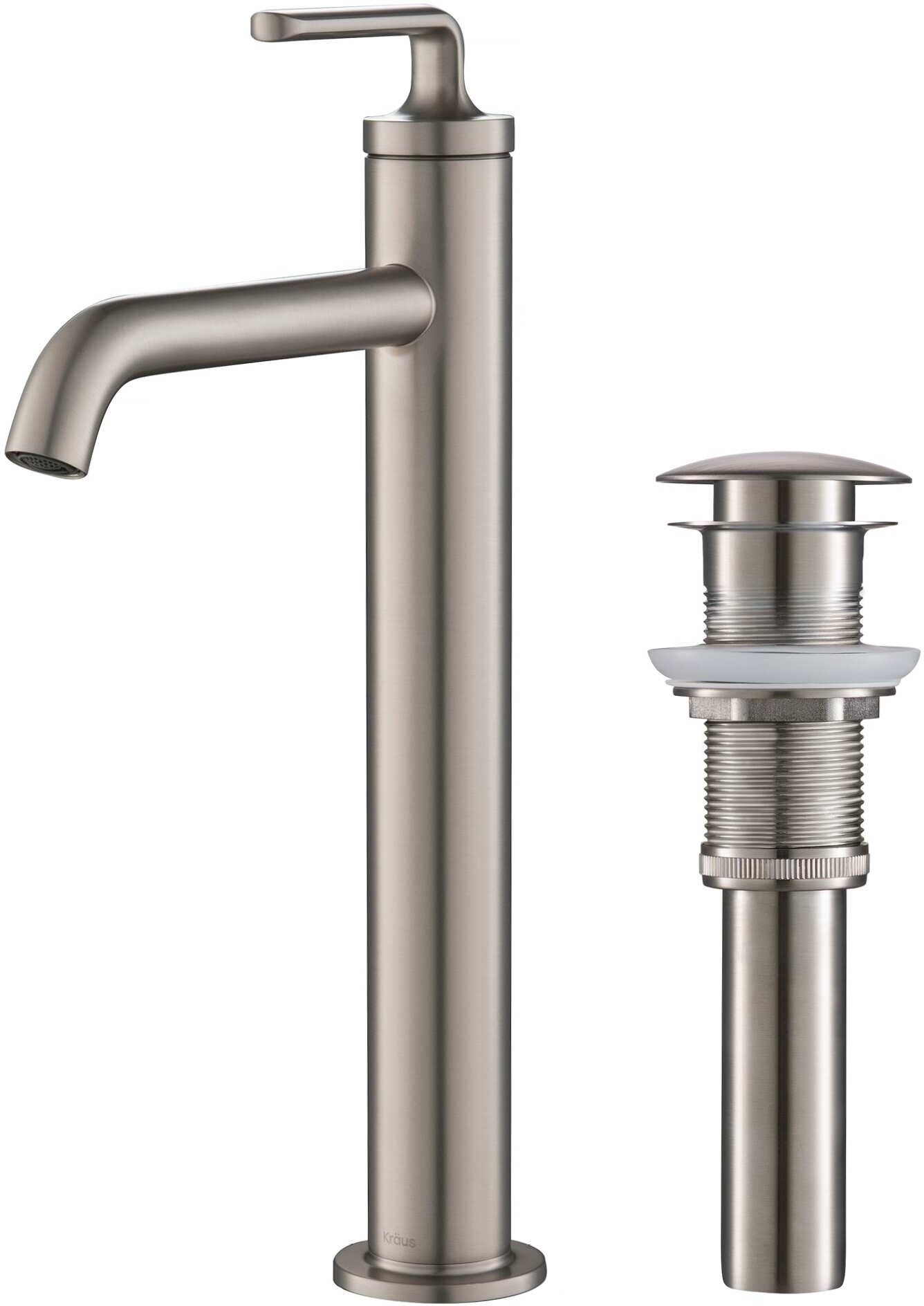 Kraus KVF-1220SFS Novis Single Handle Vessel Bathroom Sink Faucet with Pop-Up Drain, Spot Free Stainless Steel