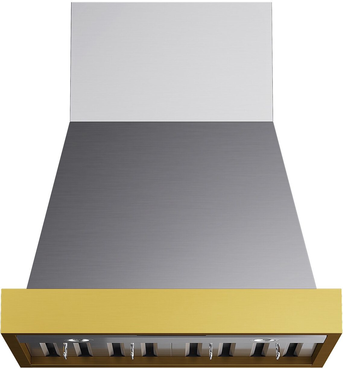 Kucht KRH30SG 30 inch Wall Mounted Range Hood with 600 CFM, Stainless Steel Baffle Filters, LED Lighting and 15-Miunte Delay-Off in Stainless Steel with Gold Accents