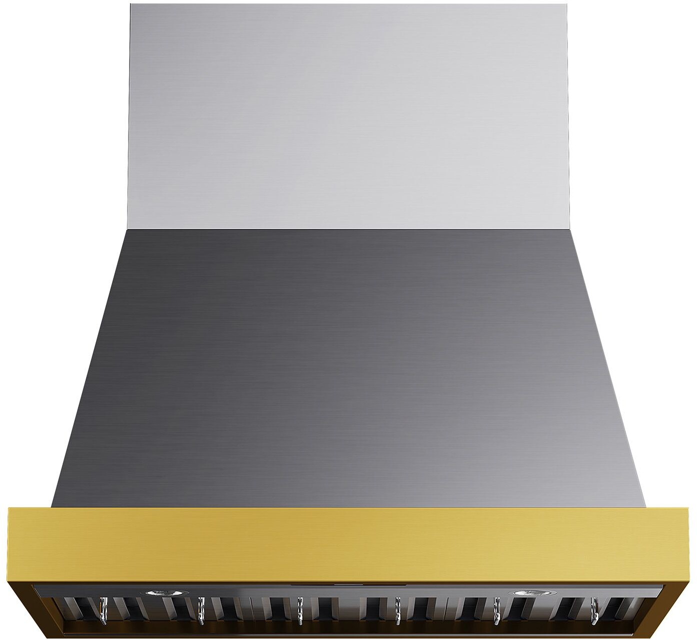 Kucht KRH36SG 36 inch Wall Mounted Range Hood with 600 CFM, Stainless Steel Baffle Filters, LED Lighting and 15-Miunte Delay-Off in Stainless Steel with Gold Accents