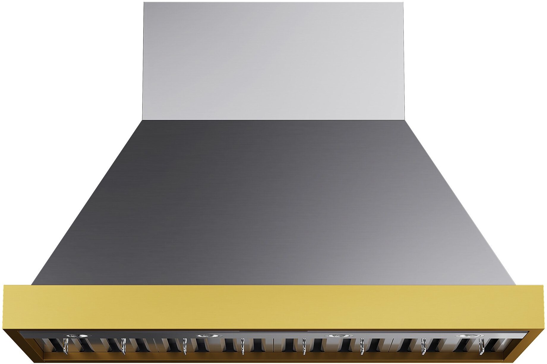 Kucht KRH48SG 48 inch Wall Mounted Range Hood with 800 CFM, Stainless Steel Baffle Filters, LED Lighting and 15-Miunte Delay-Off in Stainless Steel with Gold Accents