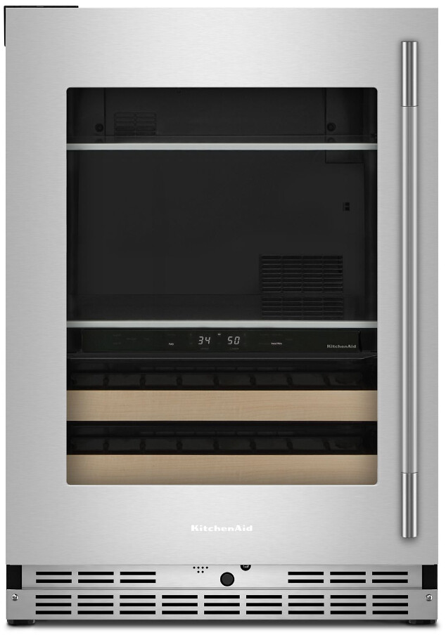 KitchenAid - 24 inch Beverage Center with Glass Door and Wood-Front Racks - PrintShield Stainless Finish — FIN-0000659 | Fridge.com