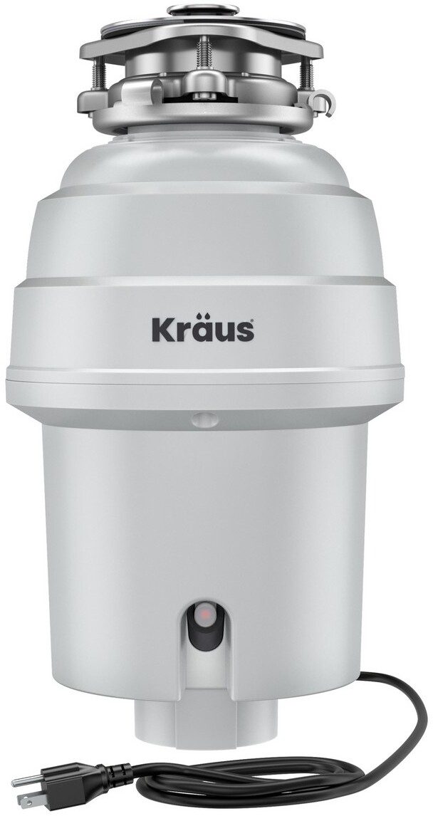 Kraus KWD201-100MCG 1 HP Waste Guard Continuous Feed Garbage Disposal with Ultra-Quiet Motor for Kitchen Sink with Power Cord & Flange, White