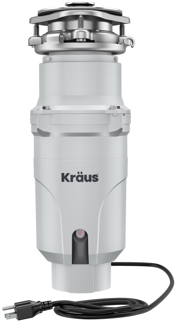 Kraus KWD201-33MCG 0.33 HP Waste Guard Continuous Feed Garbage Disposal with Ultra-Quiet Motor for Kitchen Sink with Power Cord & Flange, White