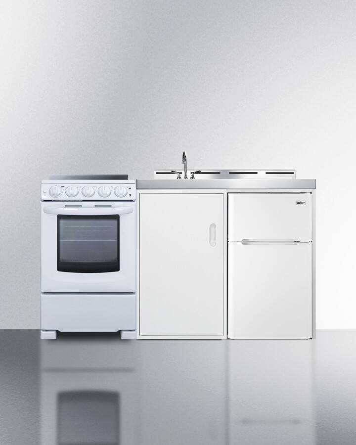 Summit ACK60ELSTW 60" Wide All-In-One Kitchenette With Electric Range, Refrigerator-Freezer, 4-Burner Smooth-Top Electric Range, Stainless Steel