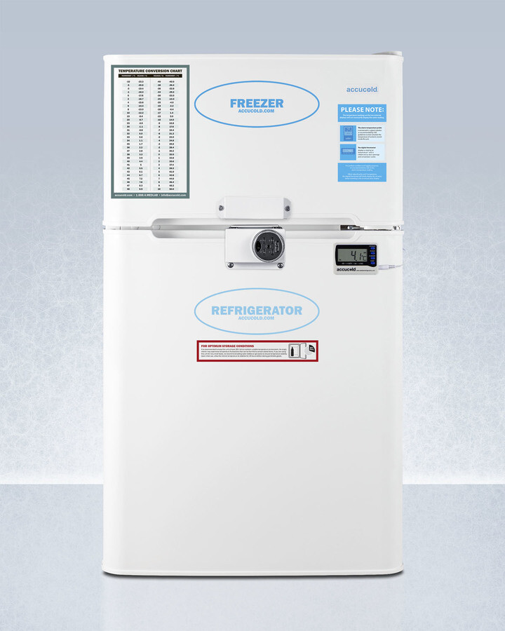 AccuCold AGP34RFLCAL 19 inch General Purpose Refrigerator-Freezer with 3.2 cu. ft. Capacity, NIST Calibrated External Temperature Readout and Combination Lock in White
