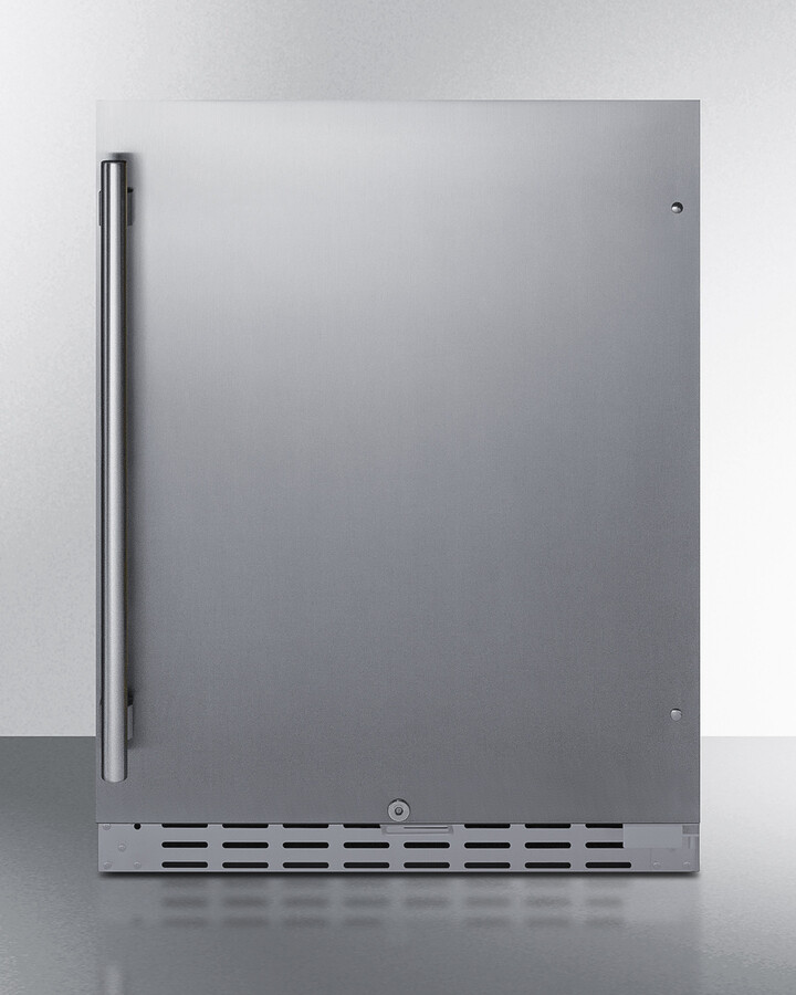 Summit AL55OSCSS 24 inch Built-In Outdoor Compact Refrigerator with 4.2 cu. ft. Capacity, Factory Installed Lock, ADA Compliant, Sabbath Mode, in Stainless Steel  (Right Hinge)