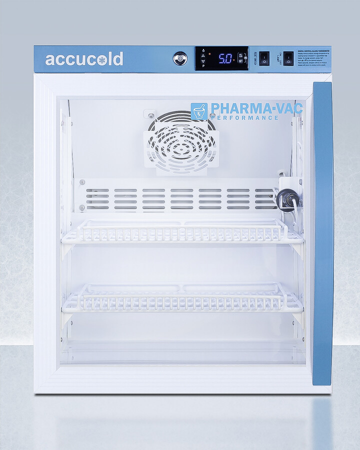 AccuCold ARG2PVLHD 19 inch Compact Vaccine Refrigerator with 1.94 cu. ft. Capacity, Antimicrobial Silver Ion-Coated Handle and Temperature Alarm in White (Left Hinge)