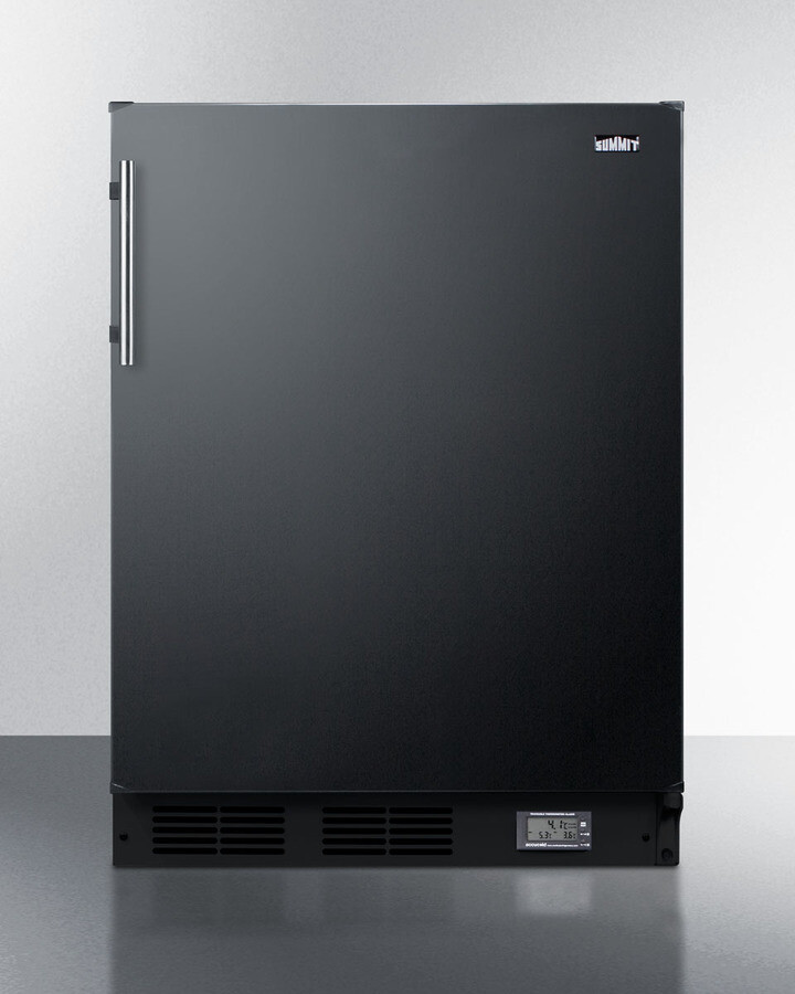 Summit BKRF663BBIADA 24 inch Undercounter Break Room Refrigerator-Freezer with 5.1 cu. ft. Capacity, ADA Compliant, NIST Calibrated Thermometer and High/Low Temperature Alarm in Black