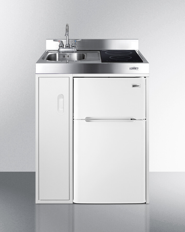Summit C30IND 30 Kitchenette w/ Sink, 2 Burners, & Refrigerator/Freezer - White, 115v