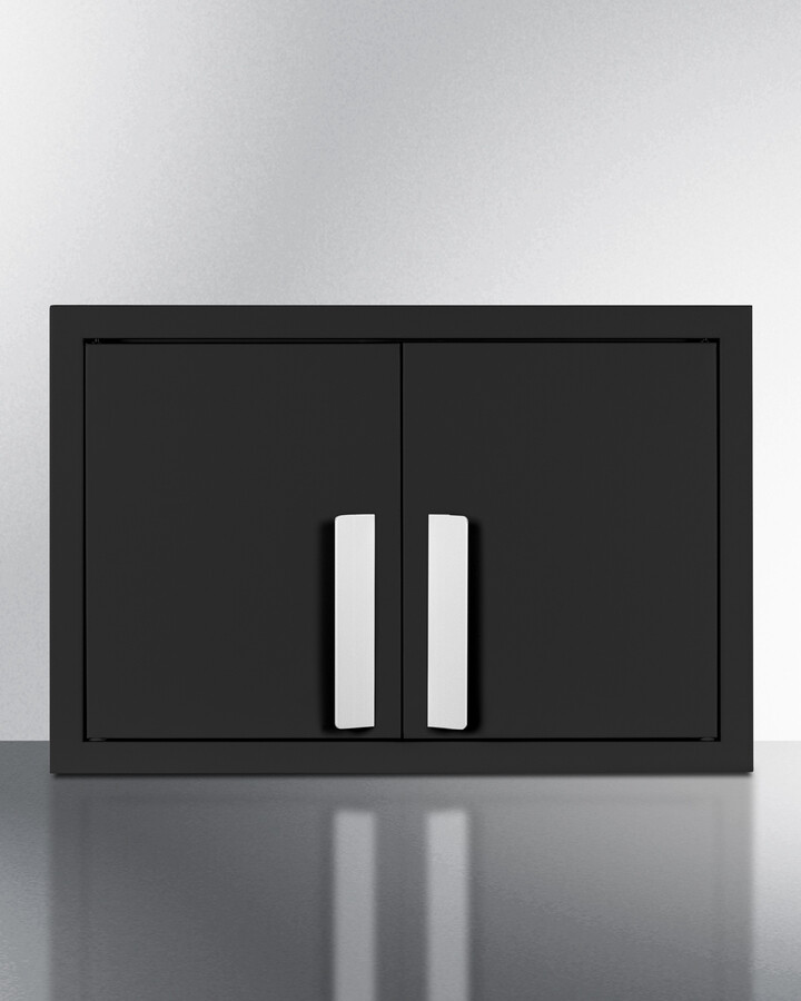 Summit CAB18SHORTBLK 18 inch Wall Cabinet with Powder-Coated Metal Construction, Interior Shelving and French Door Design (Black)