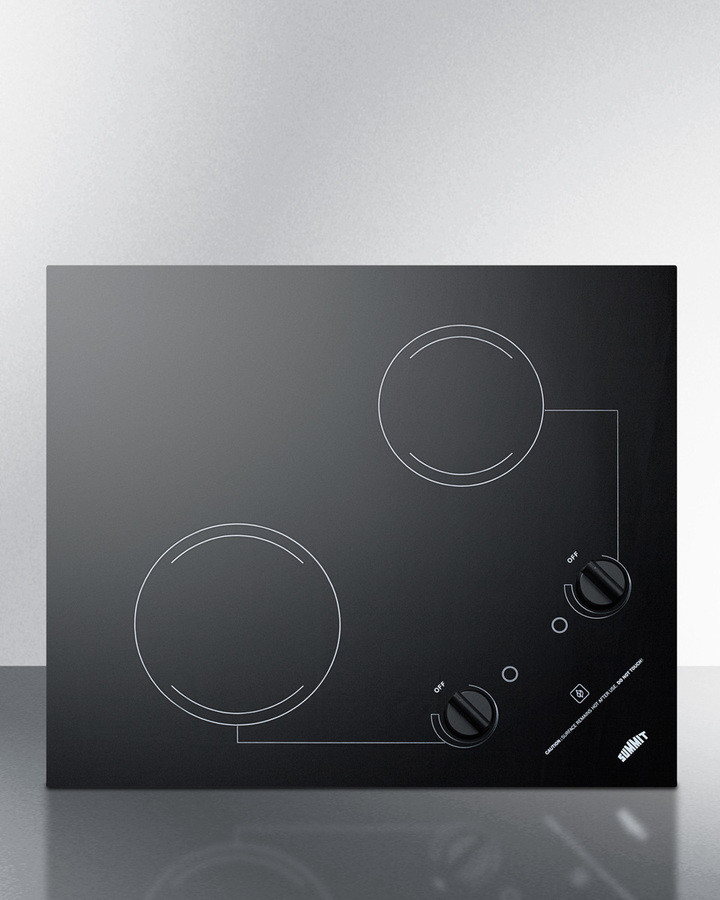 Summit CR2B223G 2-Burner 230V Electric Cooktop - Smooth Black Ceramic Glass Surface, Indicator Lights, Residual Heat Indicator