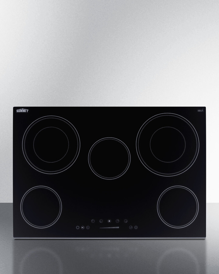 Summit CR5B30T7B 30 inch Radiant Electric Cooktop with 5 Elements, EuroKera Glass Surface, Digital Touch Controls and Residual Heat Indicator Light (Black)
