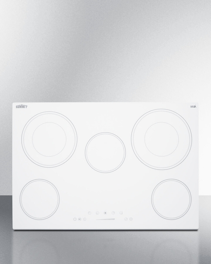 Summit CR5B30T8W 30 inch Radiant Electric Cooktop with 5 Elements, EuroKera Glass Surface, Digital Touch Controls and Residual Heat Indicator Light (White)