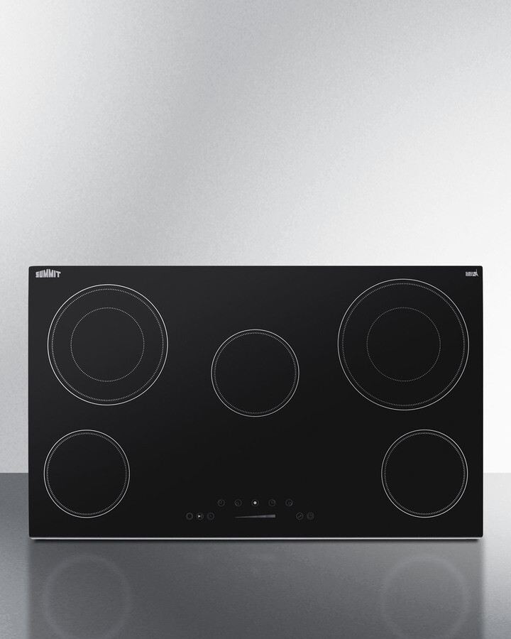 Summit CR5B36T9B 36 inch Radiant Electric Cooktop with 5 Elements, EuroKera Glass Surface, Digital Touch Controls, ADA Compliant (Black)