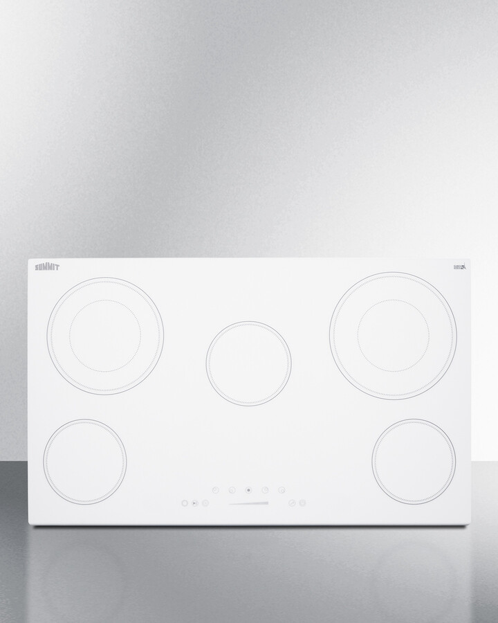 Summit CR5B36TXW 36 inch Radiant Electric Cooktop with 5 Elements, EuroKera Glass Surface, Digital Touch Controls, ADA Compliant (White)