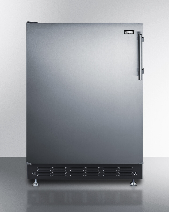 Summit FF708BLSSRSLHD 24 inch Compact Refrigerator with 5.3 cu. ft. Capacity, Automatic Defrost, Adjustable Glass Shelves, Fruit and Vegetable Crisper, Adjustable Height in Stainless Steel (Left Hinge)