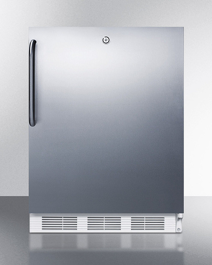 Summit FF7LWCSSADA 24" Wide Built-In Undercounter All-Refrigerator - Auto Defrost, Stainless Steel Exterior, Towel Bar Handle, Lock, ADA Compliant