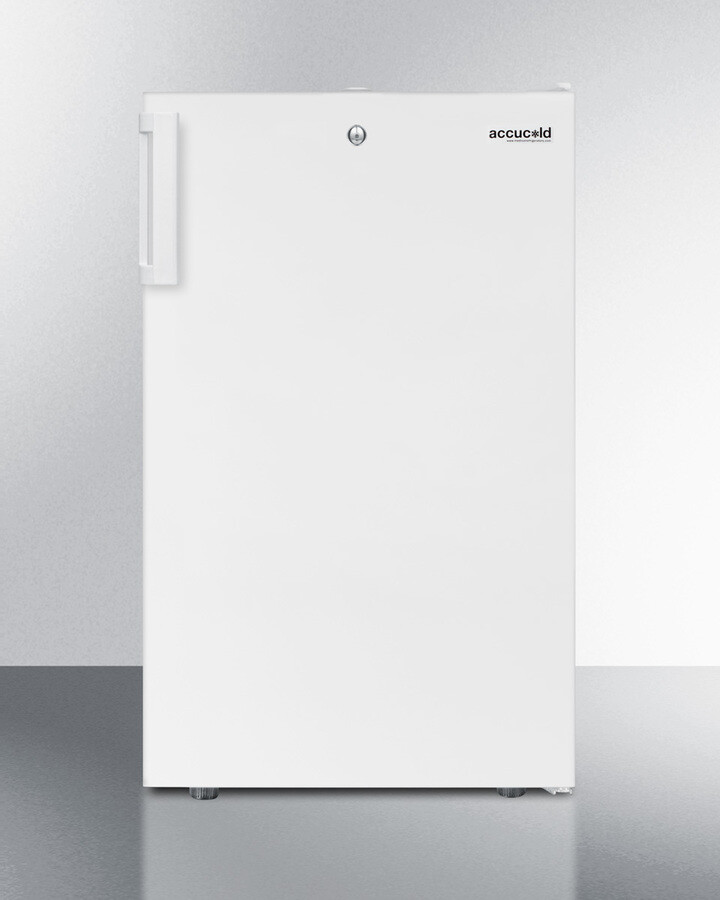AccuCold FS407LW 20 inch Compact Freezer with 2.8 cu. ft. Capacity, Factory Installed Lock, Manual Defrost, Slide-Out Basket and Hospital Grade Cord with Green Dot Plug in White