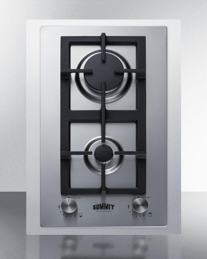 Summit GCJ2SSTK15 15" Wide 2-Burner Gas Cooktop In Stainless Steel - Made In Italy, Thermocouple Flame Protection, 10,000 Btu Rapid Burner