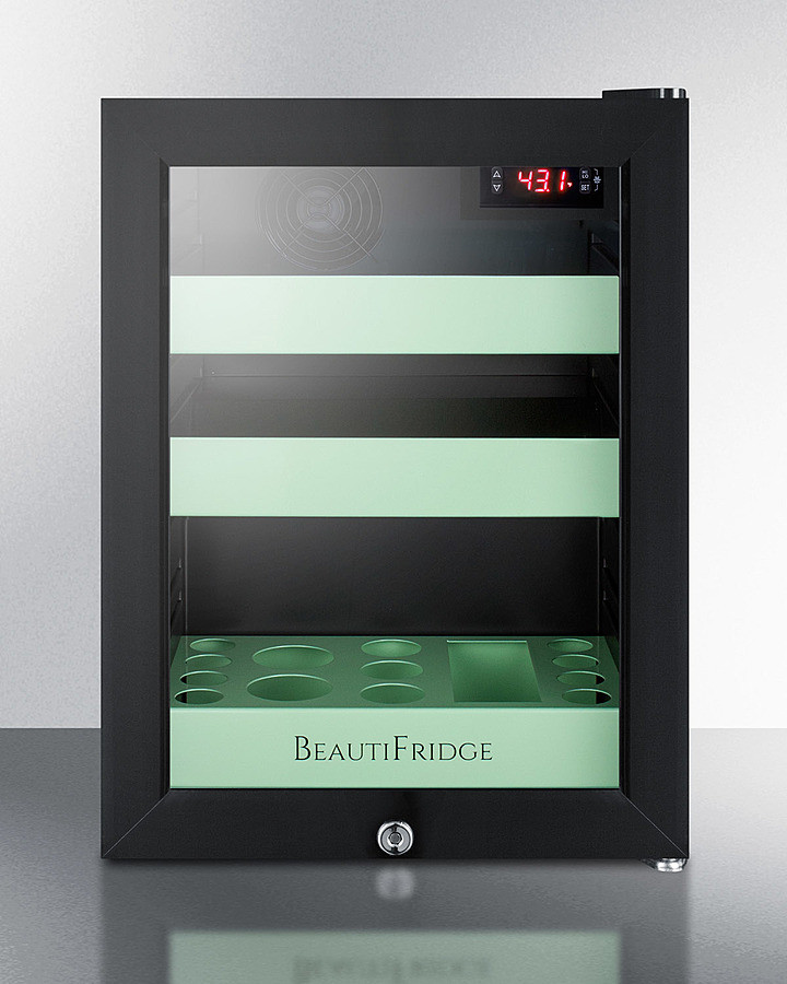 Summit Beautifridge Cosmetics Cooler, Compact, Adjustable Digital Controls, Glossy Mint Green Finish, Factory Installed Lock, Automatic Defrost, for