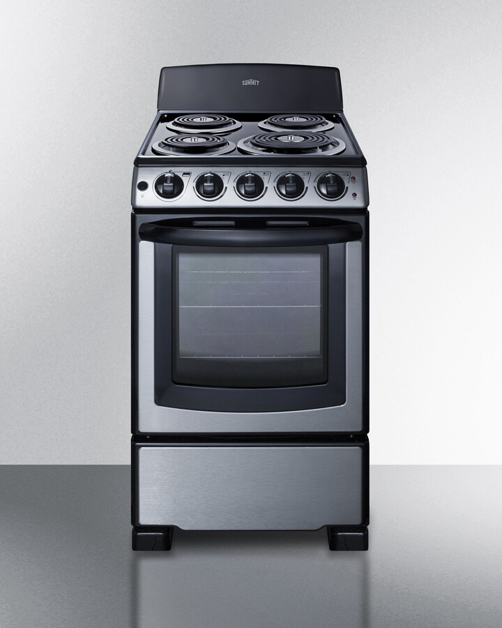 Summit PROEL20SS 20 inch Electric Range with 4 Coil Elements, 2.3 cu. ft. Capacity, Push-to-turn Knobs and ADA Compliant in Stainless Steel (Cord Not Included)