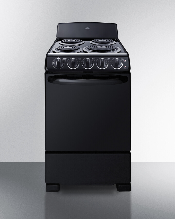 Summit RE2031B 20 inch Electric Range with 4 Coil Elements, 2.3 cu. ft. Oven Capacity, ADA Compliant, Upfront Controls, Backsplash, and Safety Brake System for Oven Racks (Black)