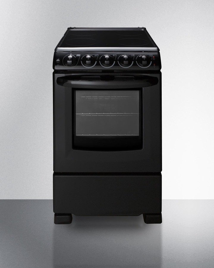 Summit REX2051BRT 20 inch Freestanding Electric Range with 4 Elements, 2.3 cu. ft. Oven Capacity, Smooth Ceramic Glass Top, Hot Surface Indicator, ADA Compliant (Black)