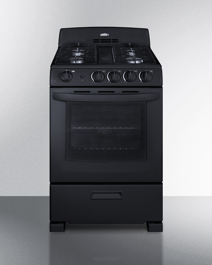 Summit RG2402B 24 inch Gas Range with 4 Burners, 2.9 cu. ft. Capacity, Broiler Compartment and ADA Compliant in Black