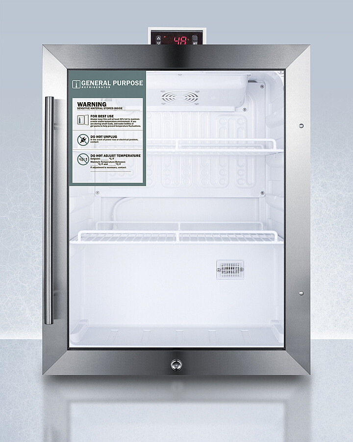 Summit Commercial All-Refrigerator with Reversible Glass Door and Digital Thermostat for Healthcare Applications