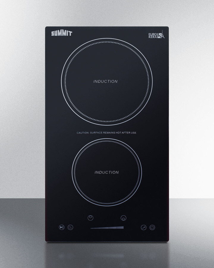 Summit SINC2B115 12 inch Induction Cooktop with 2 Elements, 115 Volt Operation, Timer Function and Residual Heat Indicator Light in Black