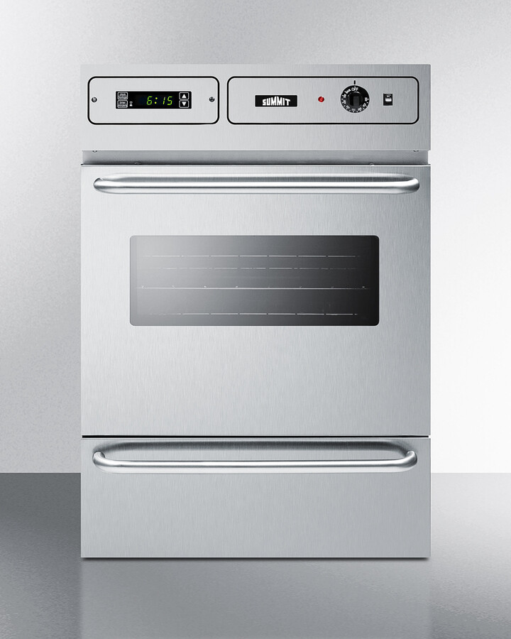 Summit EM715 24 inch Electric Single Wall Oven with 2.92 cu. ft. Capacity, 115 Volts Operation, Storage Compartment, Two Wire Racks and Digital Clock and Timer (Stainless Steel)