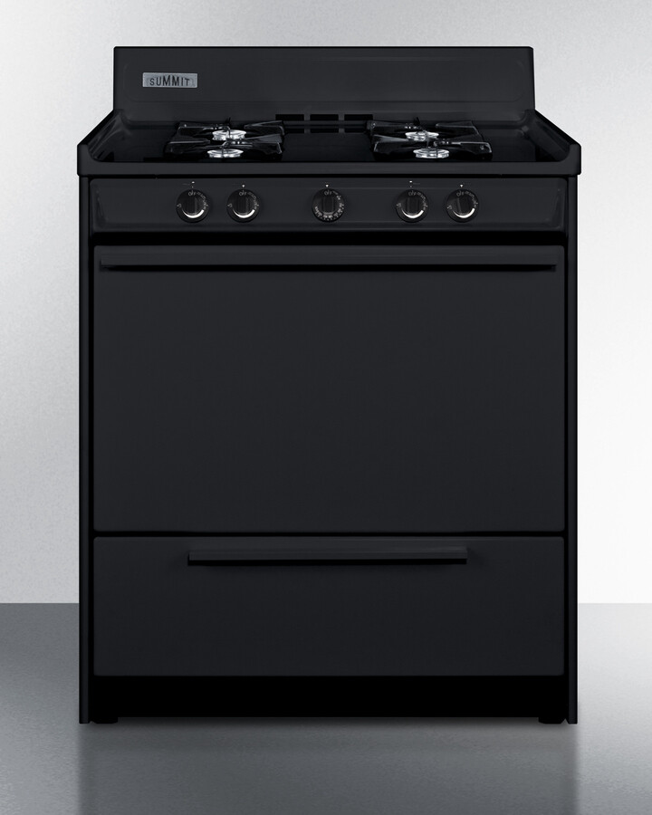 Summit TNM2107C 30" Wide Gas Range with 4 Open Burners, Electronic Ignition, Jet Black Finish