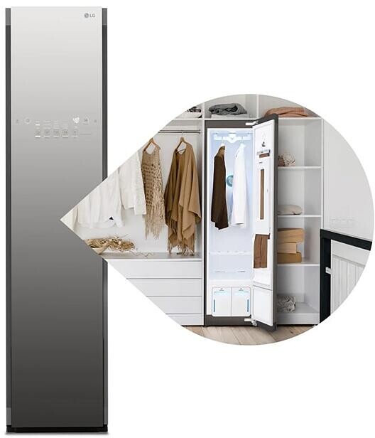 LG S3MFBN 18 inch Styler Smart Steam Closet, 3 hangers + 1 pants hanger Capacity, Wi-Fi Enabled, TrueSteam Technology and Exclusive Moving Hangers (Mirror)