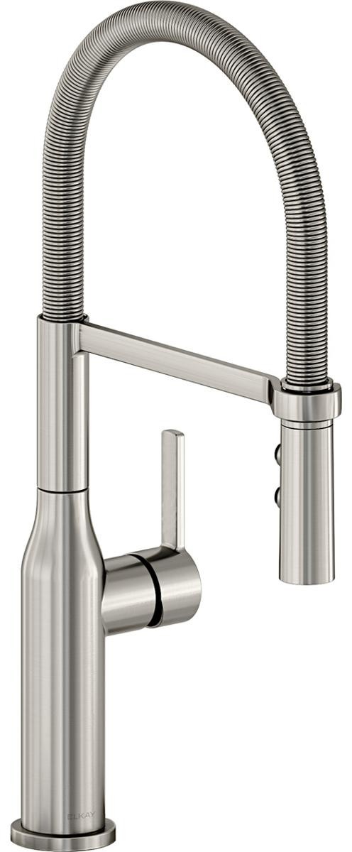 Single Hole Kitchen Faucet with Semi-pro Spout and Forward Only Lever Handle Lustrous Steel