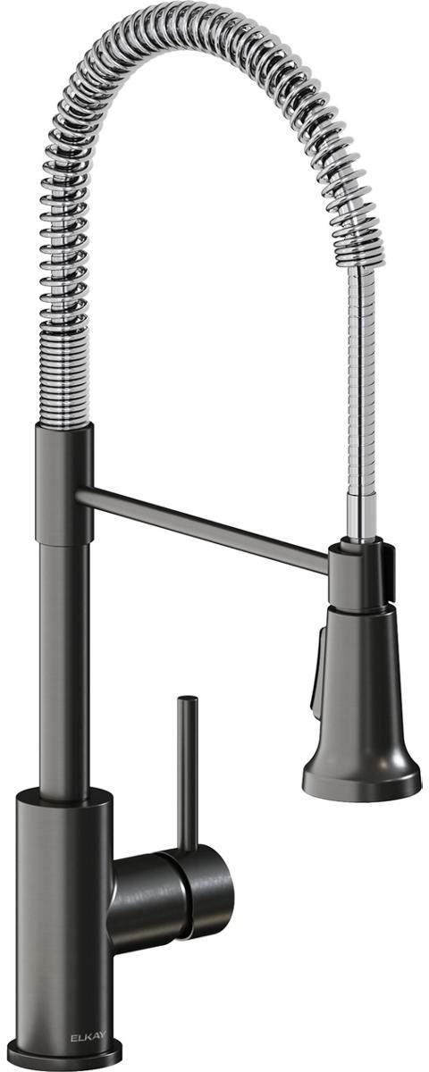 Single Hole Kitchen Faucet w/ Semi-professional Spout and Lever Handle Black Stainless and Chrome